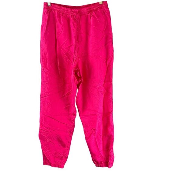 Vintage Pink Wind Track Pants Zips At Ankles Elastic Waist Cotton Lined Size Lar - Picture 1 of 7